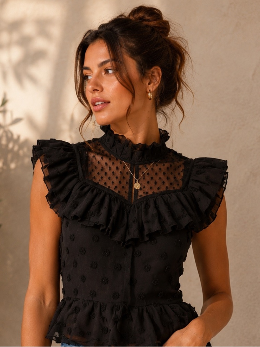 High Neck Black Lace Blouse